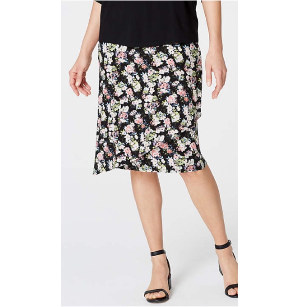 NWT J. Jill Wearever Skirt S Floral Knit 23" Knee Length Black Spring Bouquet